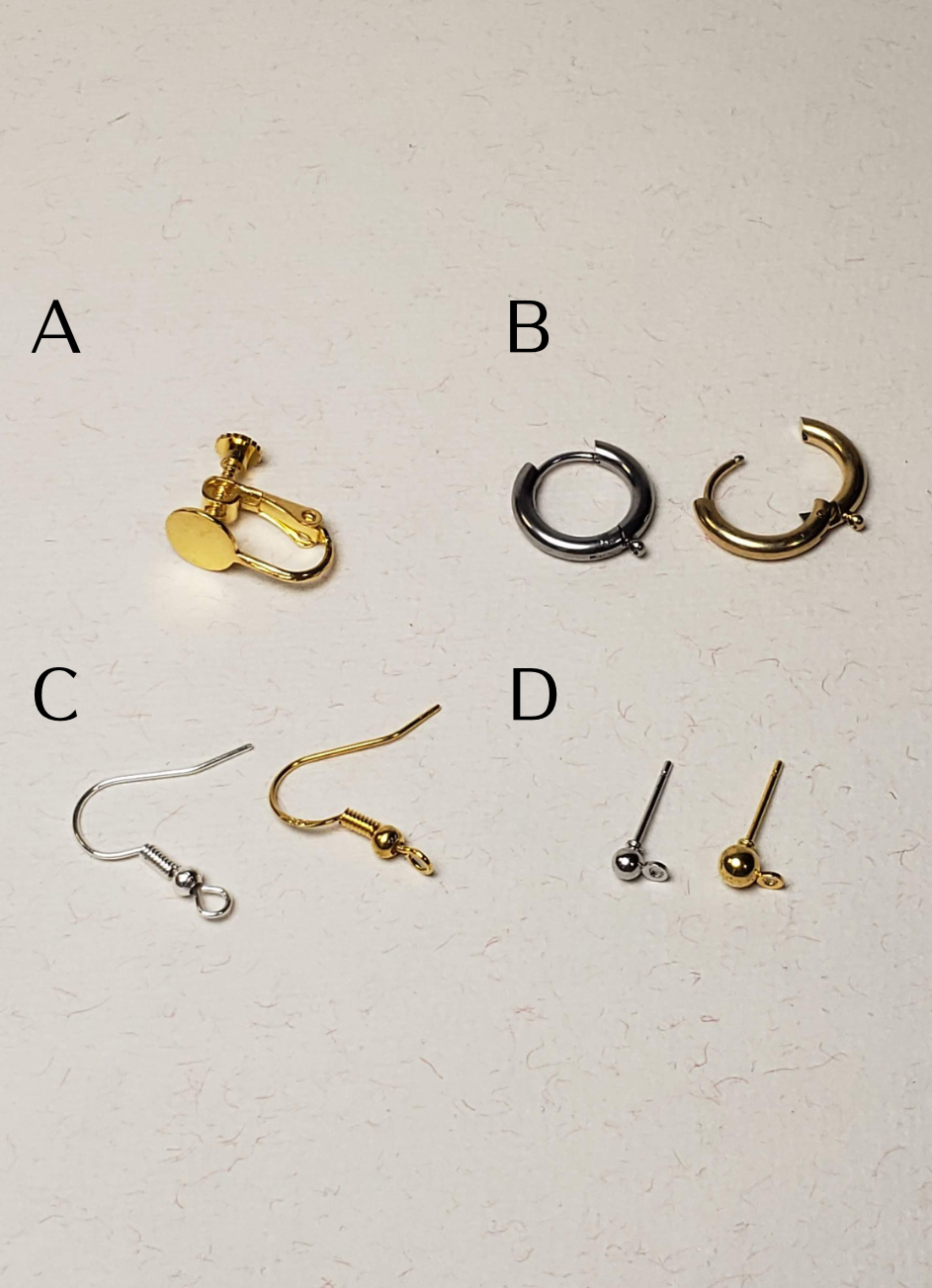 Close-up of 4 type of earrings metal parts for mizuhiki earrings